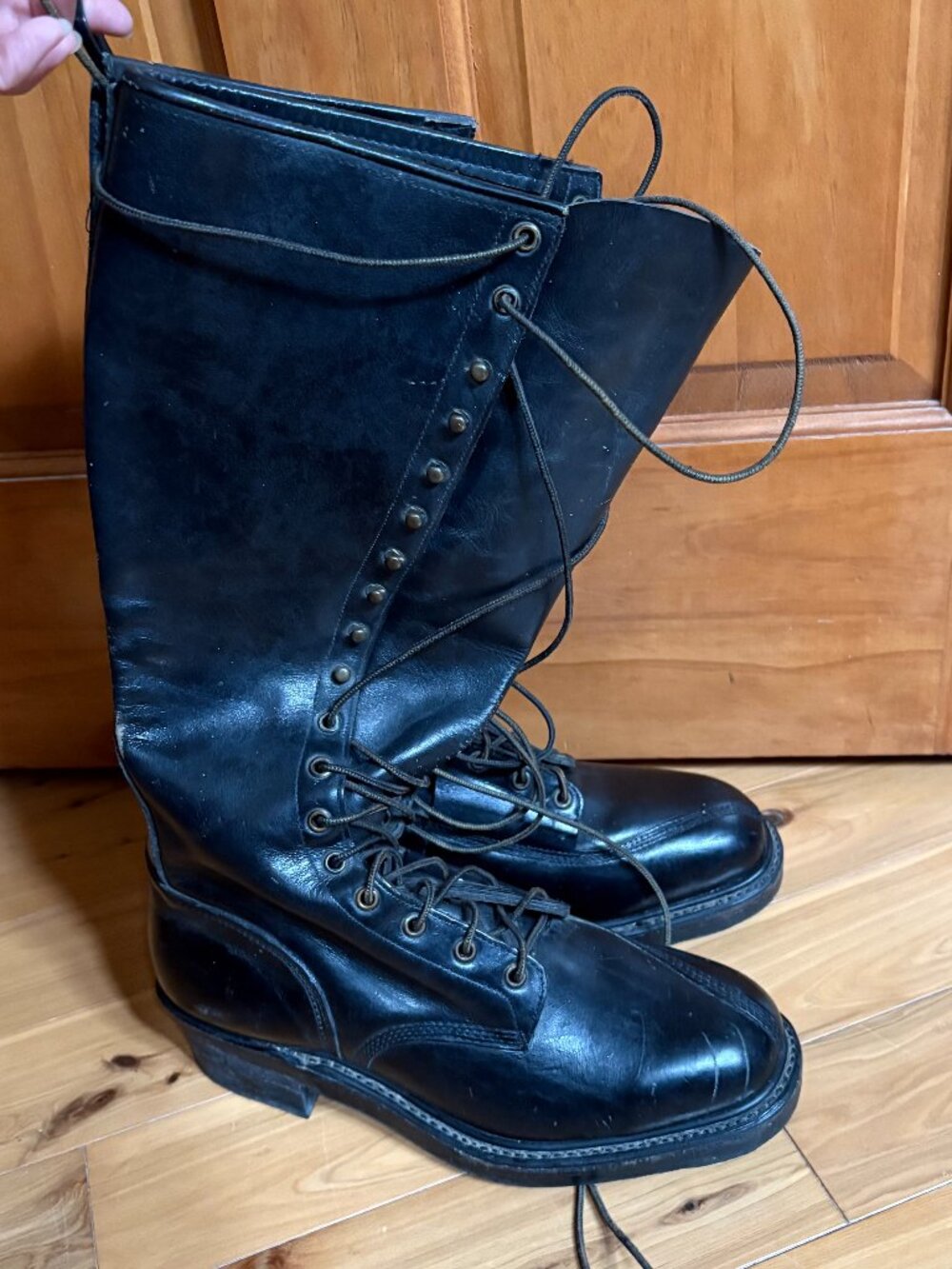 Vintage 70s Hy-Test USA Steel Toe 16” Tall Leather Logger Boots 7.5 E